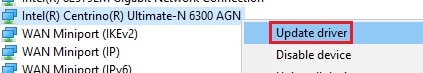 update driver context menu
