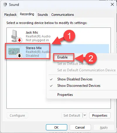Enable Stereo Mix