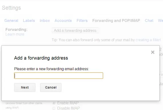 set up forwarding in gmail