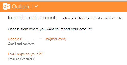 import account in outlook