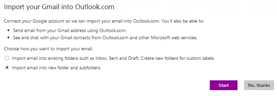 import gmail in outlook