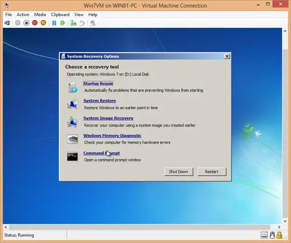 Windows 7 open command prompt for repairing