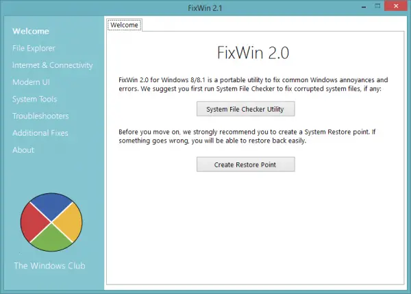 FixWin 2.0 Welcome