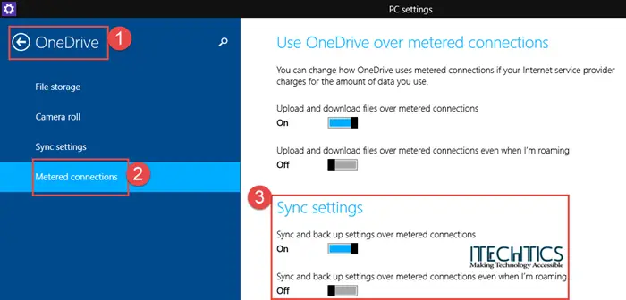 Metered Connection - OneDrive Settings