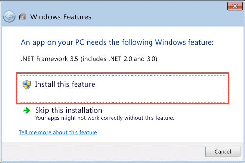 .NET Framework 3.5 installation on demand