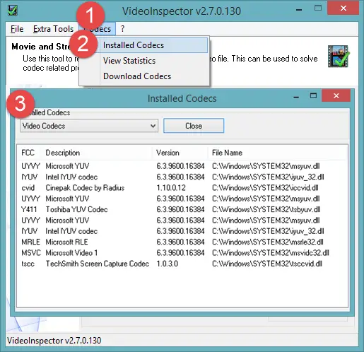 Codecs VideoInspector Installed Codecs