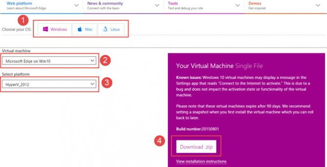 Downloading Microsoft Edge Windows 10 VM