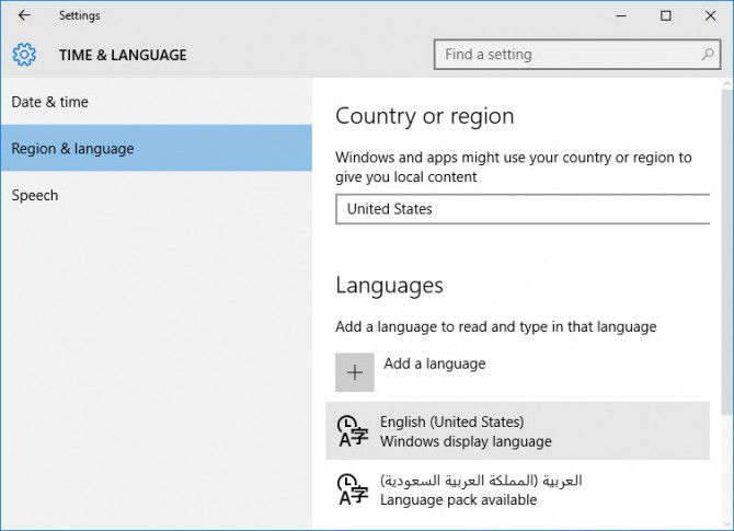 Windows 10 time and language