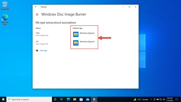 Set Windows Explorer as the default app for Windows Disc Image Burner