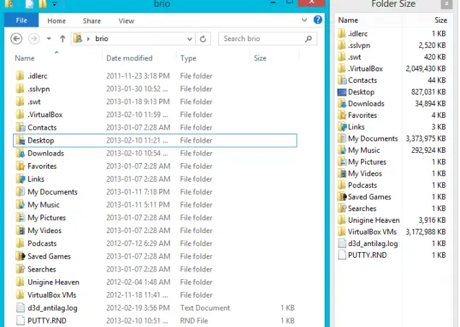 display directory size windows