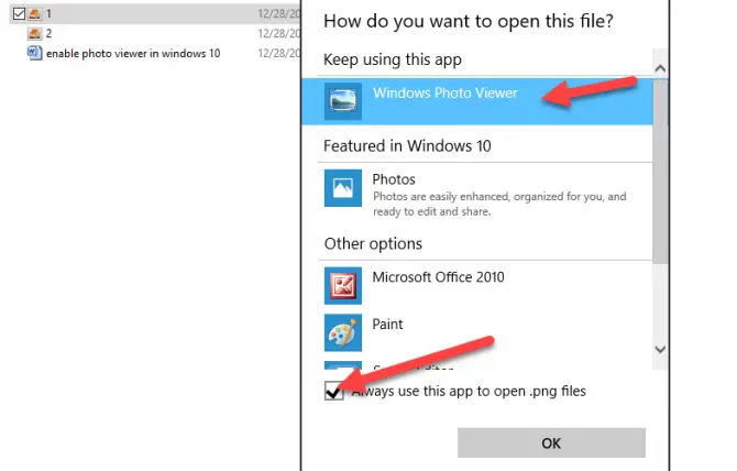 Enable Windows Photo Viewer in Windows 10