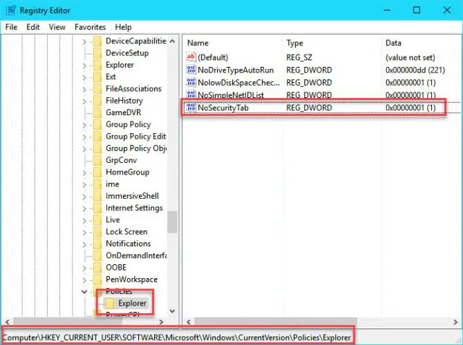 säkerhetsfliken saknas i Windows Explorer