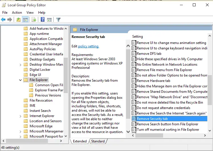 3 Ways To Show/Hide Security Tab In Windows 10