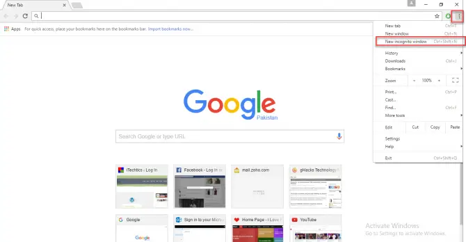 Open new incognito window in Google Chrome