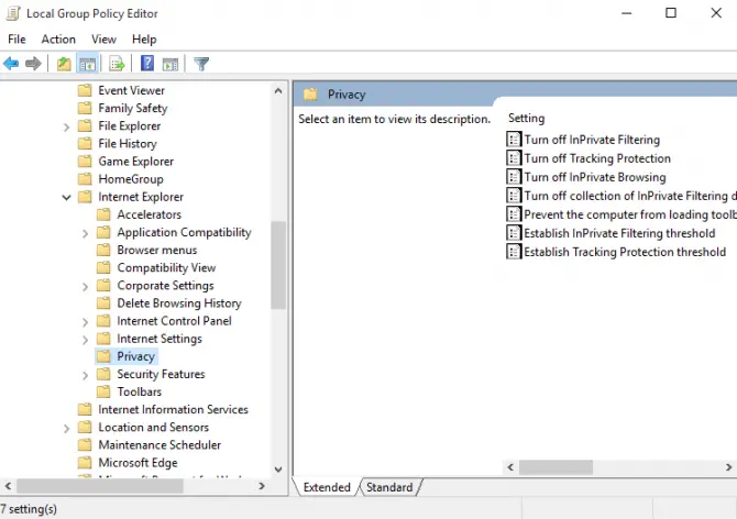 Disable InPrivate browsing in Internet Explorer using Group Policy