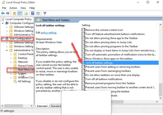 2 Ways to Disable All the Settings of Windows 10 Taskbar 1
