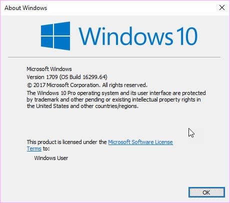 Windows Version after installing KB4048955