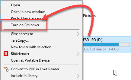Turn on bitlocker on USB Drive