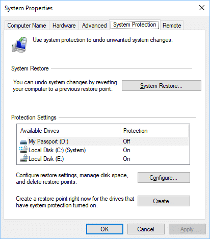 Create a restore point in Windows 10 Create a restore point in Windows 10