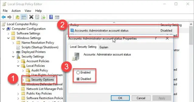 Group Policy to enable Administrator account
