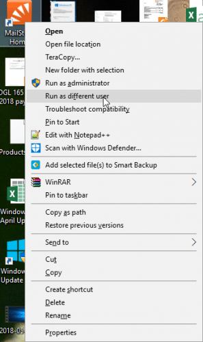 Run as different user context menu