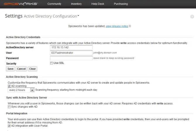 Spiceworks Active Directory Configuration