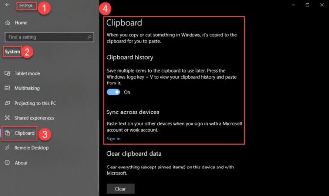 Windows 10 October 2018 Update (1809) Release Date And New Features 2 Clipboard settings Windows 10 Version 1809