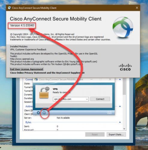 Checking version of Cisco AnyConnect Secure Mobility Client