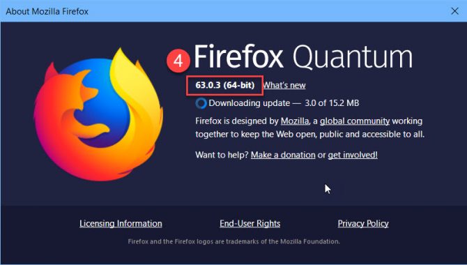About Firefox displaying Firefox version