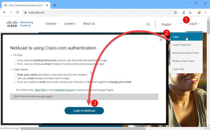 Sign in to NetAcad using Cisco OneID