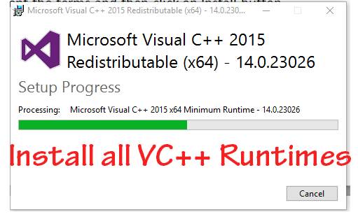 microsoft c runtime library x64 2015