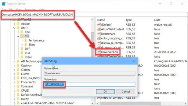 Changing driver version in Windows Registry