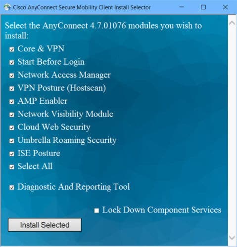 Cisco AnyConnect Secure Mobility Client Install Selector