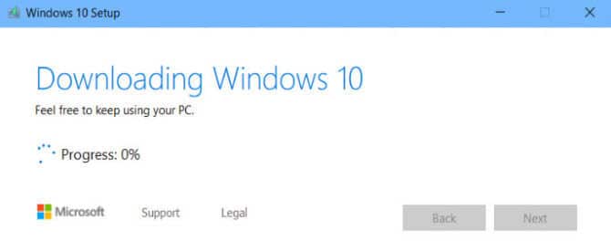 Downloading Windows 10