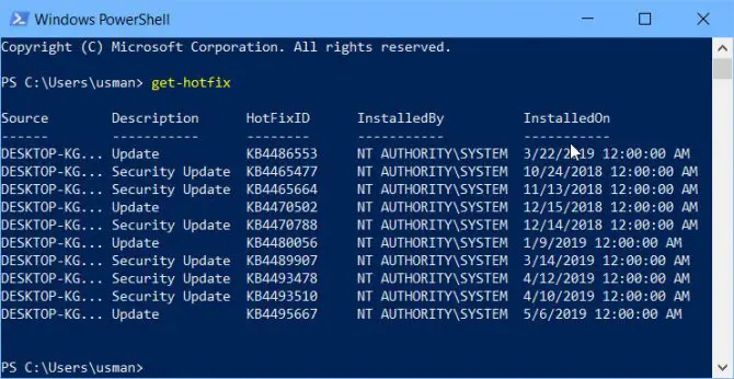 PowerShell get hotfix