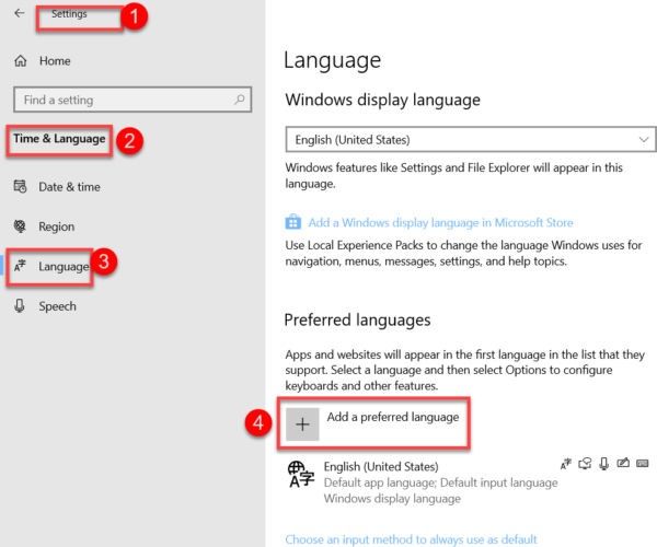 Add a preferred language to Windows 10