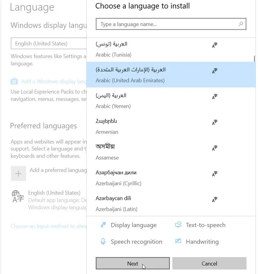 How to change the display language in windows 10