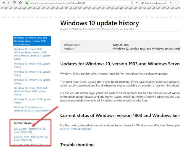 Windows 10 latest cumulative update