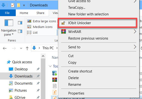 IObit Unlocker in context menu