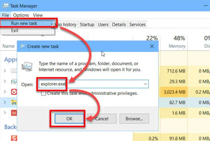 Run new task from Task Manager