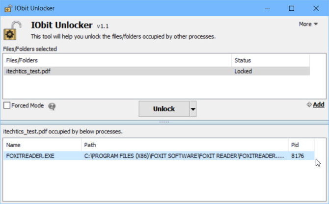 Unlock file using IObit Unlocker