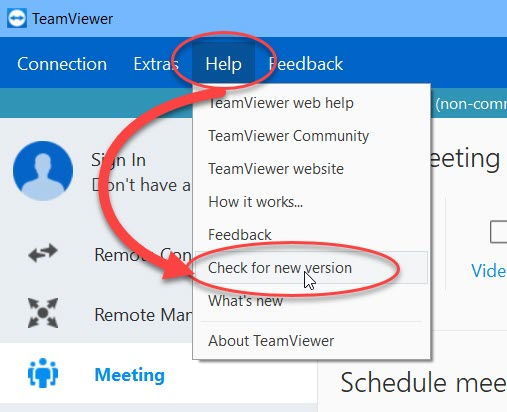 Check for new version TeamViewer