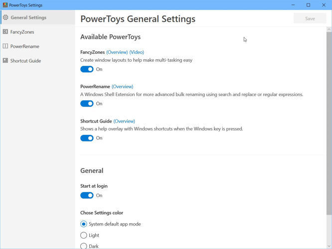 Download PowerToys For Windows 10: FancyZones + PowerRename + Keyboard Shortcut Guide 4 PowerToys General Settings