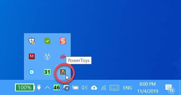 PowerToys system tray