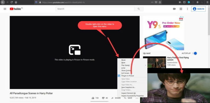 Picture in picture mode in Firefox