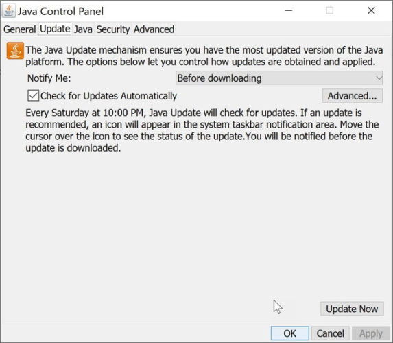 Java Control Panel