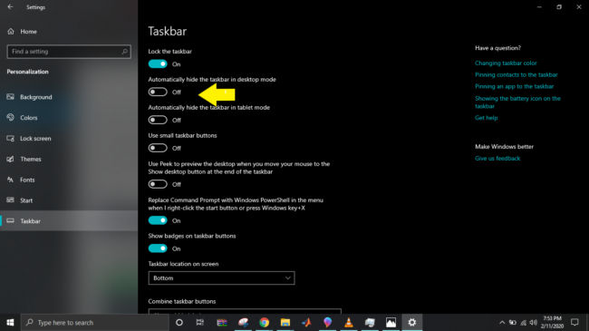 Fixing Windows 10 taskbar not hiding from Windows Settings