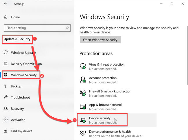 Opening Device Security settings