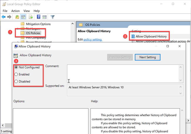 Group policy to allow or deny clipboard history