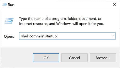 Open common startup folder in Windows 10
